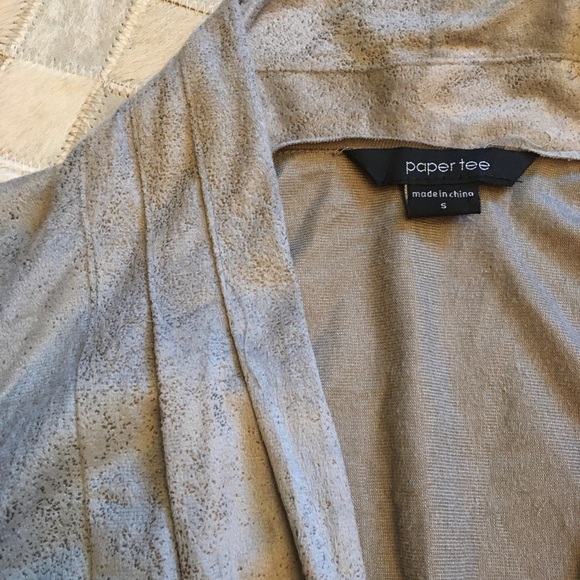 paper tee Taupe Open/Waterfall Front Thin Jacket - Picture 3 of 10